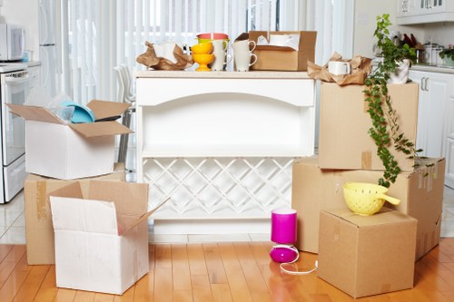 Prepared moving boxes and furniture for a Crayford van move