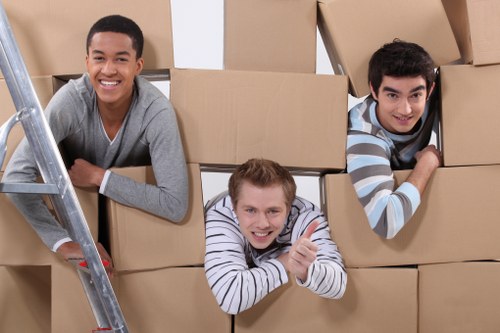 Packed boxes and labelled belongings in a flat relocation